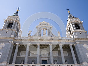 Exterior view of Santa Maria la Real de La Almudena Cathedral in Madrid Spain