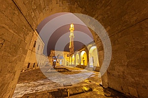 Exterior view Sehidiye Mosque and Madrassa,a popular landmark in Mardin,Turkey. Mardin Sehidiye Mosque, night view, Turkey, Mardin