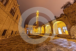 Exterior view Sehidiye Mosque and Madrassa,a popular landmark in Mardin,Turkey. Mardin Sehidiye Mosque, night view, Turkey, Mardin