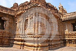 Exterior view of the sourhern walls. The Devakoshthas, Virupaksha temple, Pattadakal temple complex, Pattadakal, Karnataka. Southe