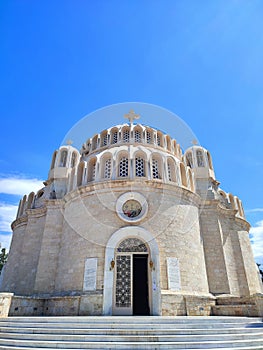 Exterior view of the St. Constantine and Helen Orthodox Cathedral of Glyfada in Athens, Greece.