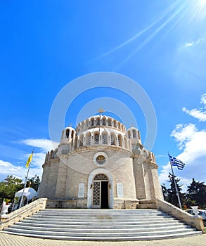 Exterior view of the St. Constantine and Helen Orthodox Cathedral of Glyfada in Athens, Greece.