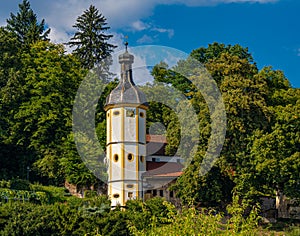 Exterior view of the St. Salvator rock chapel in SchwÃ¤bisch GmÃ¼nd. Baden Wuerttemberg, Germany, Europe