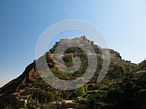 Exterior view to Al-Cahira fortress aka Cairo Castle at Taiz, Yemen