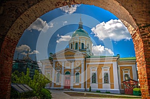 Exterior view to the Beheading of St. John the Baptist cathedral in the kremlin of Zaraysk, Moscow region, Russia