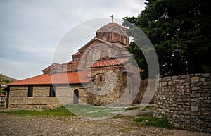 Exterior view to Holy Virgin mary Mary Perybleptos Church , Ohrid, North Macedonia