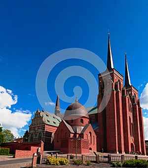 Exterior view to Roskilde Cathedral in Denmark