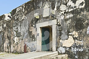 Exterior wall and entrance to the Guia Fortress in Macau, China.