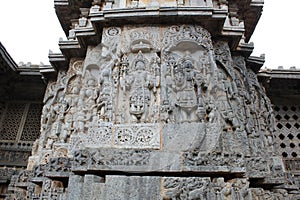 Exterior wall relief carvings on the Hoysaleshwara temple