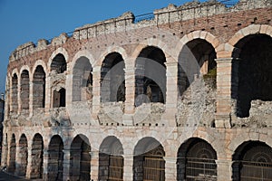 Exterior walls of the ancient Roman Arena in Verona, Italy