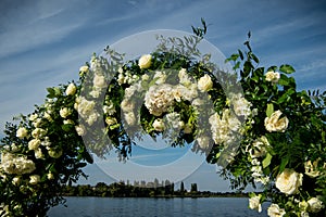 EXTERIOR Wedding Flower Arrangement. Festive wedding arrangement