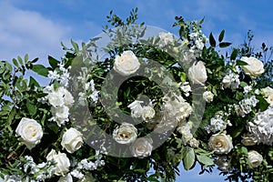 EXTERIOR Wedding Flower Arrangement. Festive wedding arrangement