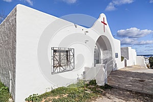 Exterior white cemetery in Santa Eularia des Riu, Ibiza, Spain. photo
