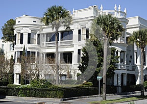 Exterior of white mansion