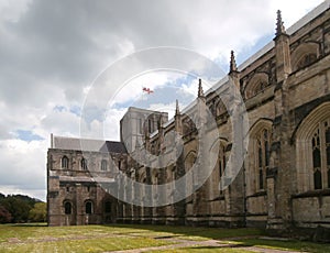 Exterior of Winchester Cathedral nave tower and transept photo
