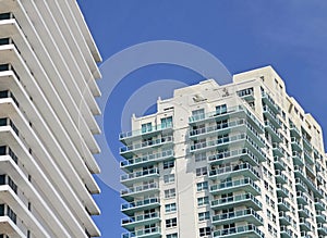 Exteriors of  luxury condominium towers in Miami Beach,Florida