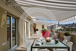 Exteriors shots with the foreground glass dining table