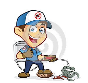 Exterminator or pest control with dying pest photo
