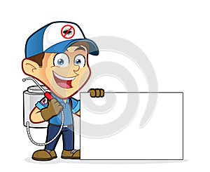 Exterminator or pest control holding blank sign