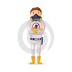 Exterminator Wearing Protection Uniform, Worker of Pest Control Service Vector Illustration on White Background