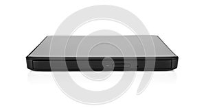 External drive for computer CD disks on a white.