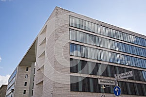 External facade of the Foreign Office of the Federal Republic of Germany with reflection of the City Palace building site.