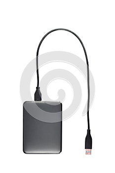 external hard disk with usb cable isolated on white