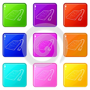 External hard drive 1tb icons set 9 color collection