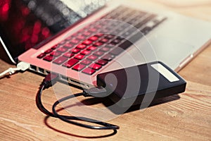 External Hard Drive Connected to Laptop