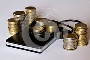 External hard drive with stacked money