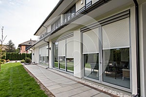 External roller blinds on modern windows