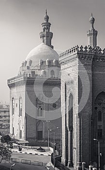 External shot of Al Rifai and Sultan Hasan historical mosques, Old Cairo, Egypt