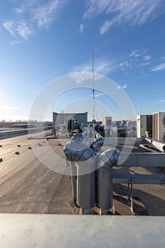 External unit of commercial air conditioning and ventilation system installed on industrial building roof