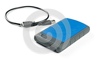 External usb hard disc hdd with usb cable isolated over white background