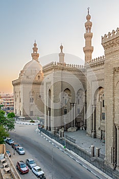 External view of Al Rifai and Sultan Hasan historical mosques, Old Cairo, Egypt