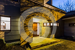 External view detached house at night