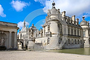 External view of famous Chantilly Castle, 1560 - a historic castle located in town of Chantilly, Oise, Picardie