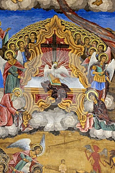 External wall paintings depicting biblical stories at Rila Monastery, Rila, Bul