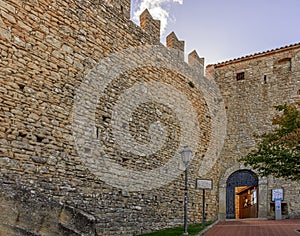 The external walls of the ancient Castello della Guaita in the historic center of San Marino