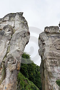 Externsteine at the hiking trail in the Teutoburg Forest, North