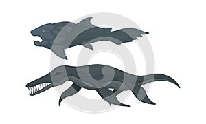 Extinct Prehistoric Animals with Aquatic Mammal Beasts Vector Set