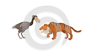 Extinct Prehistoric Animals with Terrestrial Mammal and Bird Vector Set