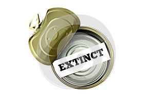 Extinction concept: extinct written inside empty can