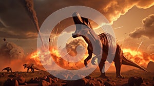 Extinction of the dinosaurs by a meteor impact scene ai, ai generative, illustration