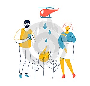 Extinguish burning forests - modern flat design style illustration