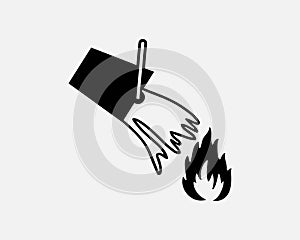 Extinguish Fire Water Bucket Pail Put Out Douse Flames Black White Silhouette Symbol Icon Sign Graphic Clipart Vector