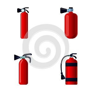 Extinguisher icons set cartoon . Various red fire extinguisher
