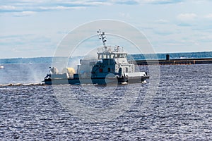 Extinguishing burning ship during naval exercises