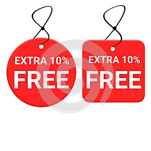 Extra 10 percent free sale  sticker icon isolated on white backgrount