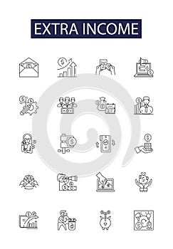 Extra income line vector icons and signs. Earnings, Gains, Profits, Revenues, Incentives, Dividends, Remuneration